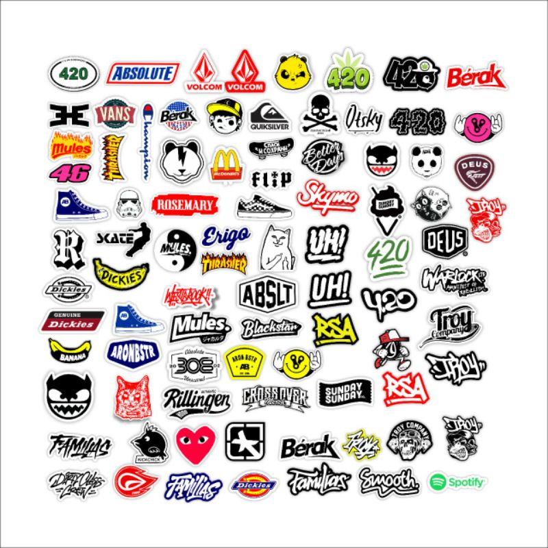 

stiker distro brand murah grosir pembelian random atau acak bahan graftac anti air