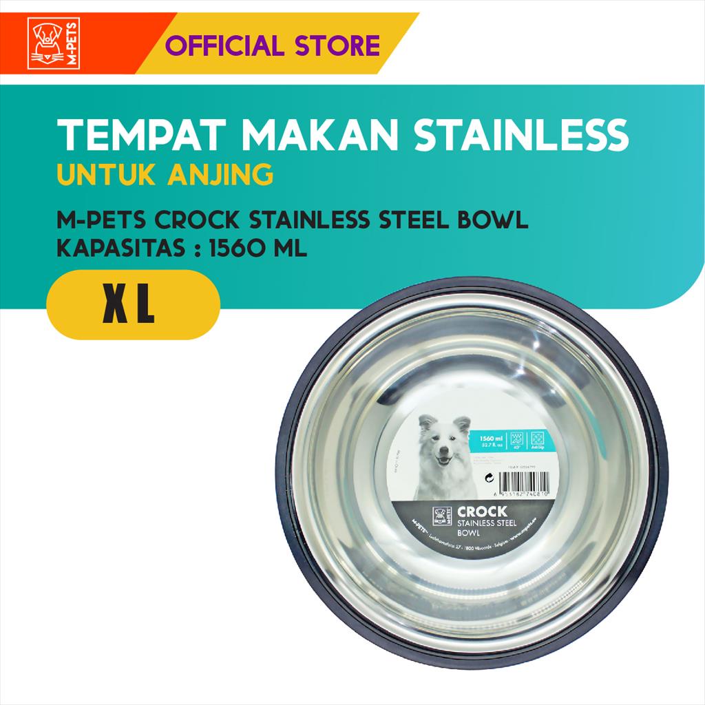 M-Pets Crock Stainless Steel Bowl XL - 1560 ML / Tempat Makan Hewan