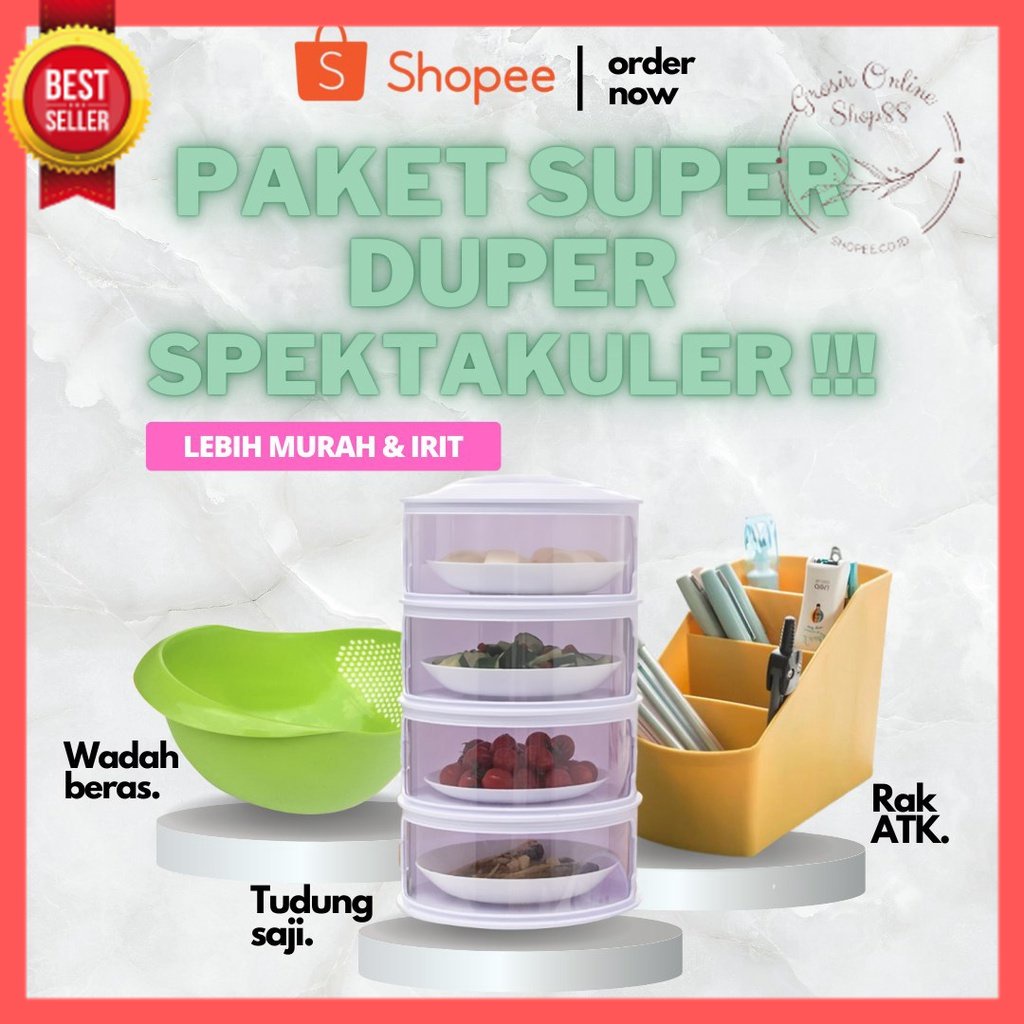 GOS- PAKET SUPER DUPER SPEKTAKULER/tudung saji,rak atk, wadah beras