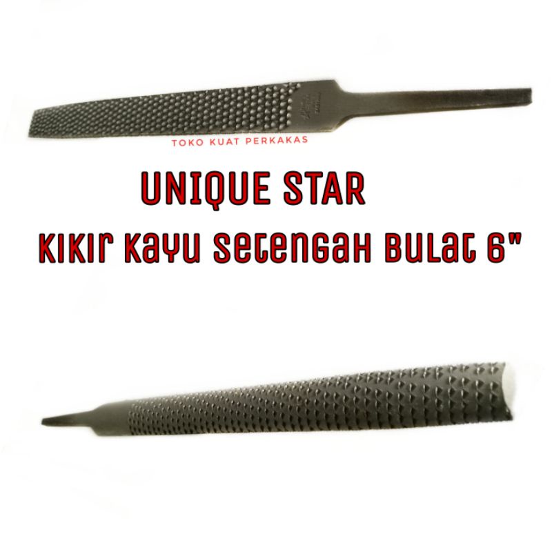 Kikir kayu 1/2 bulat 6" UNIQUE STAR made in India