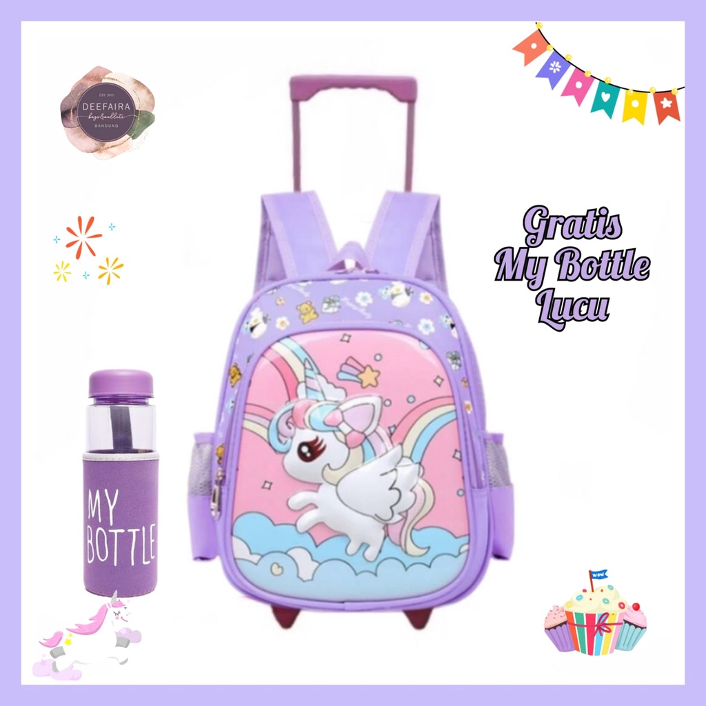 Tas Ransel Troli Anak Perempuan Uniq0rn Mini Gm0y Free Botol Untuk Tk Paud Sd