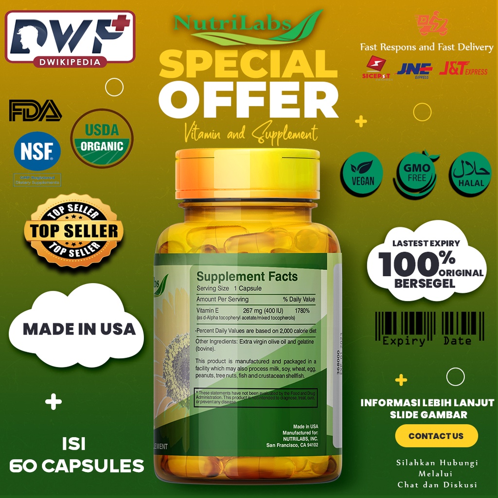 Nutrilabs Vitamin E 400 IU Natural Source - 60 Capsules