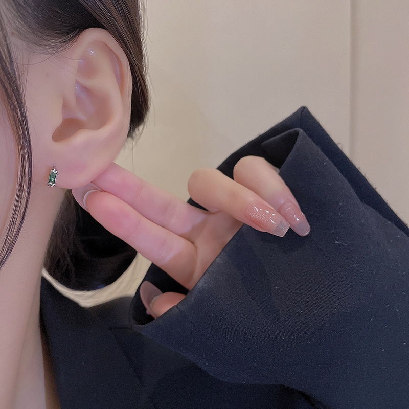 Anting Tusuk Gantung Bahan Sterling Silver 925 Hias Zamrudkristalzircon Gaya Koreasimple Untuk Wanita