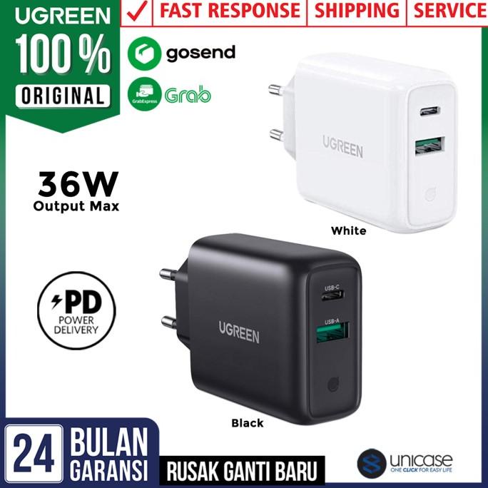 Wall Charger Kepala Adaptor Dual Port USB / C UGREEN 36W Fast Charging