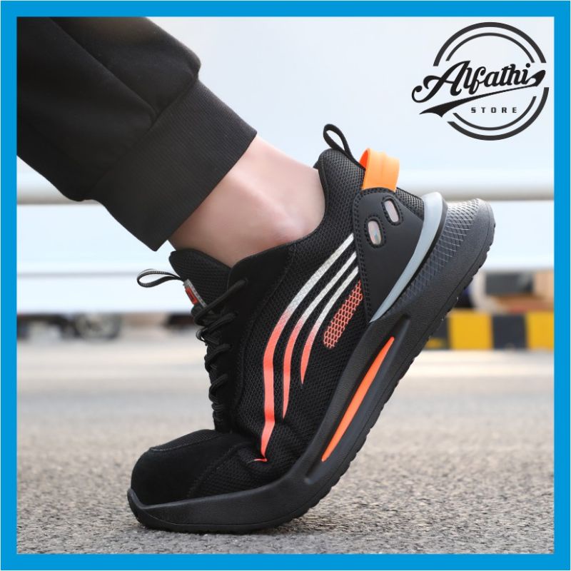 AlFathi Sepatu Safety Sneakers Sport Guyisa New Arrival Line Hitam Orange