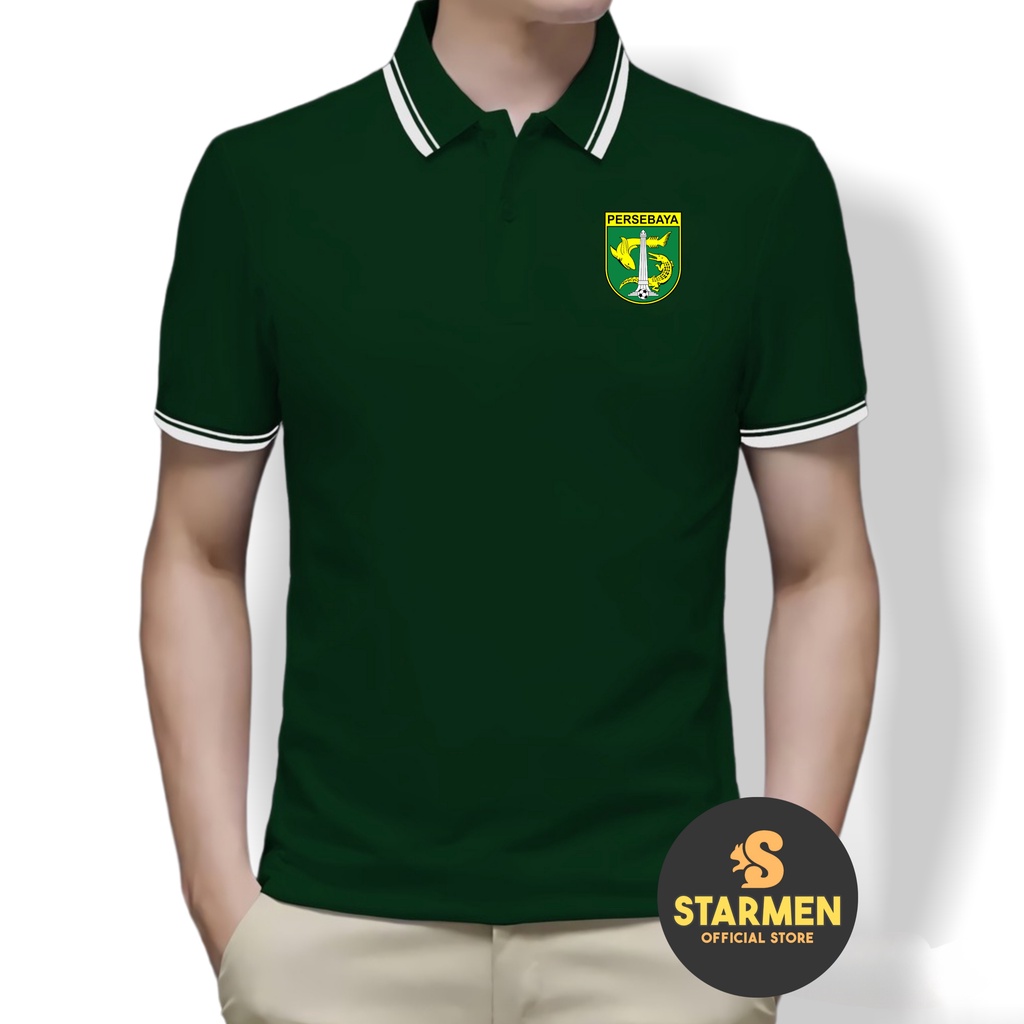 Kaos Polo Shirt Pria Kerah List Putih logo PERSEBAYA