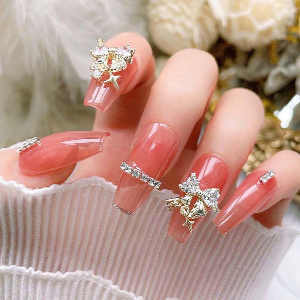 NEEDWAY Busur Dekorasi Kuku Zirkon Ikatan Simpul Nail Art Perhiasan Bintang Liontin Manikur Aksesoris