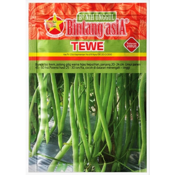 TEWE 500 Gram Benih Buncis Bintang Asia Benih Buncis Tewe ( 100 % Original Packing Pabrik )
