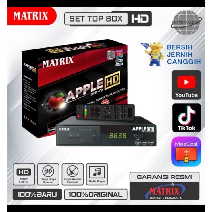 SET TOP BOX RECEIVER DIGITAL/STB DIGITAL TV MATRIX APPLE MERAH HD DVB-T2 + HDMI ORIGINAL ASLI