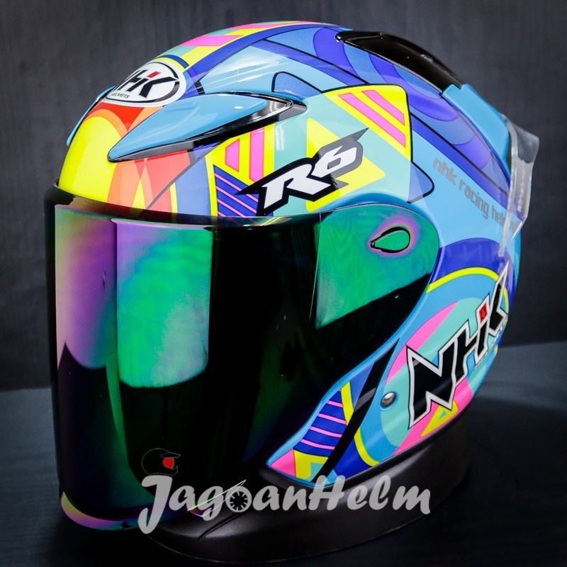 HELM NHK R6 PIGMENT SE PAKET GANTENG | BLUE FLUO. | R-6 HALF FACE R 6 //  HELM NHK ORIGINAL ASLI / H