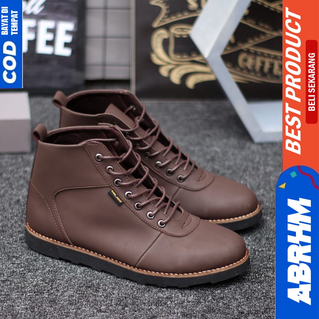 Sepatu Boots Pria Klasik Kerja Kantor Santai FullHitam Abrhm Harli