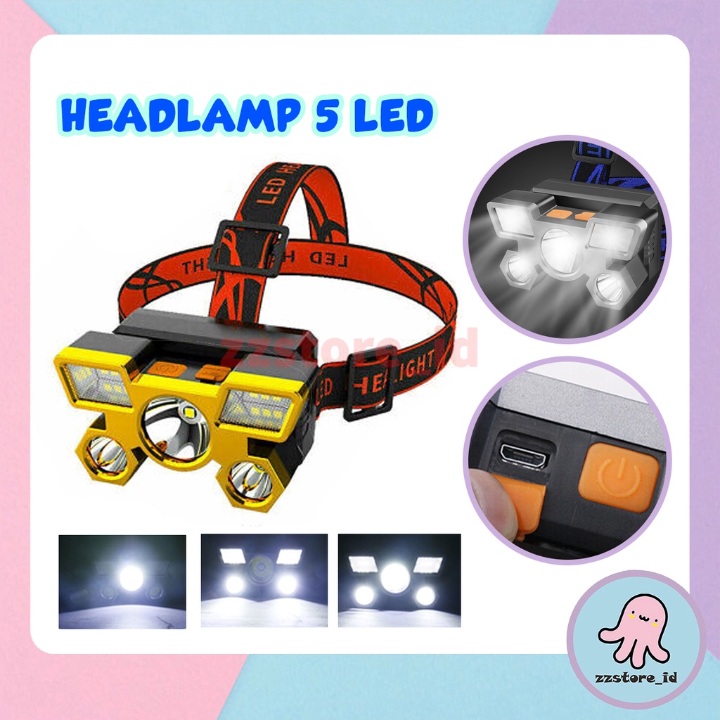 HEADLAMP 5 LED COB Rechargerable / Senter Kepala Multifungsi / Senter Kepala LED 5in1