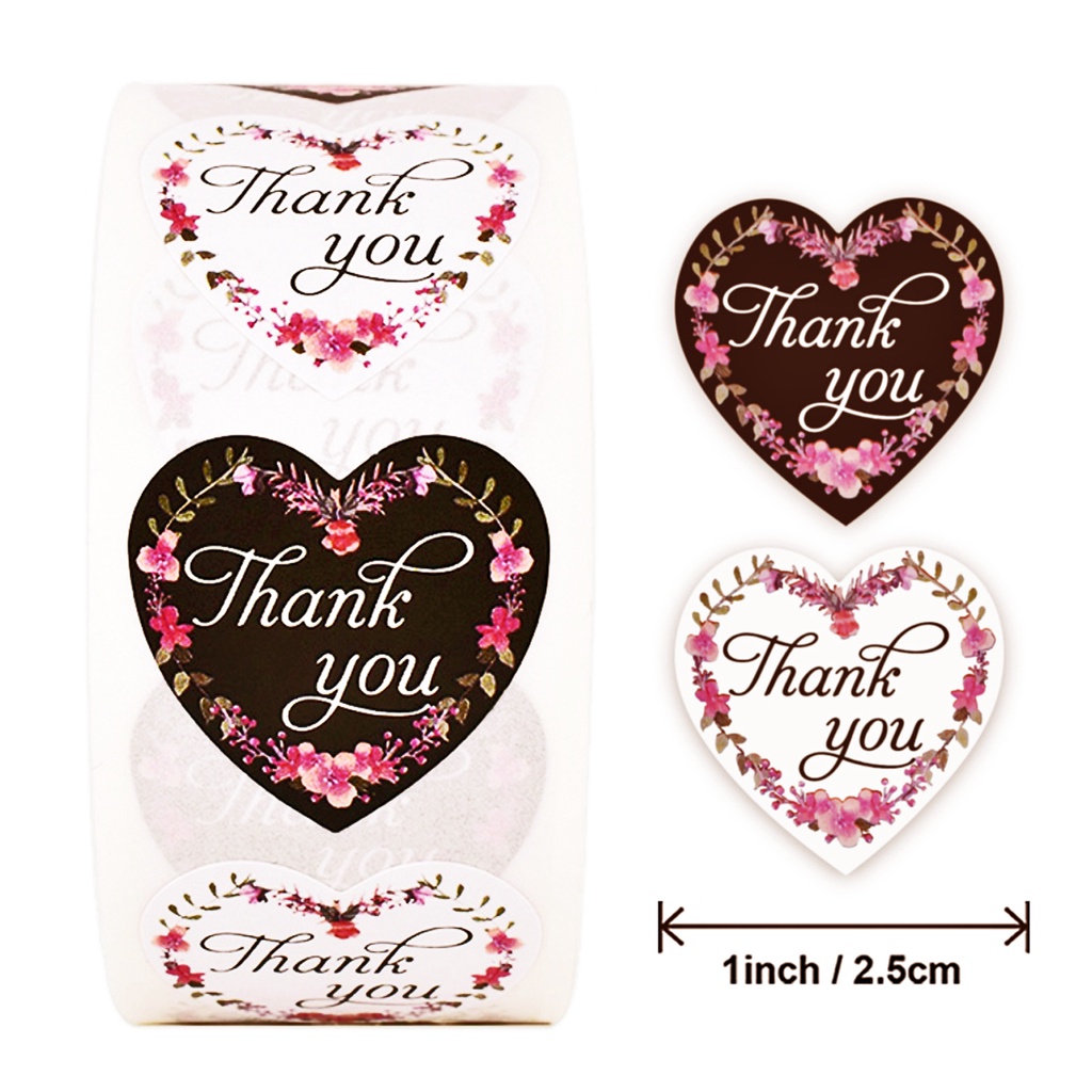 

Sticker Thank You Floral Bentuk Hati Label Stiker Terima Kasih Bunga Tag Amplop Love Shape (1 Roll/ 500 pcs)