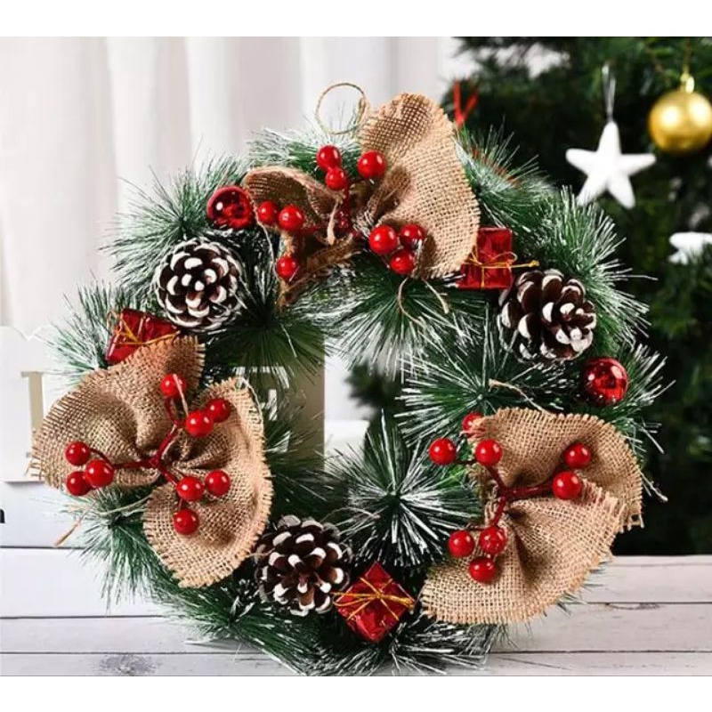 30CM Christmas Wreath Krans Bunga Natal Hiasan Pintu