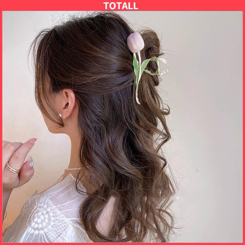 COD Temperamen Tulip Logam Wanita Klip Hiu Sense High-end Klip Rambut-Totall