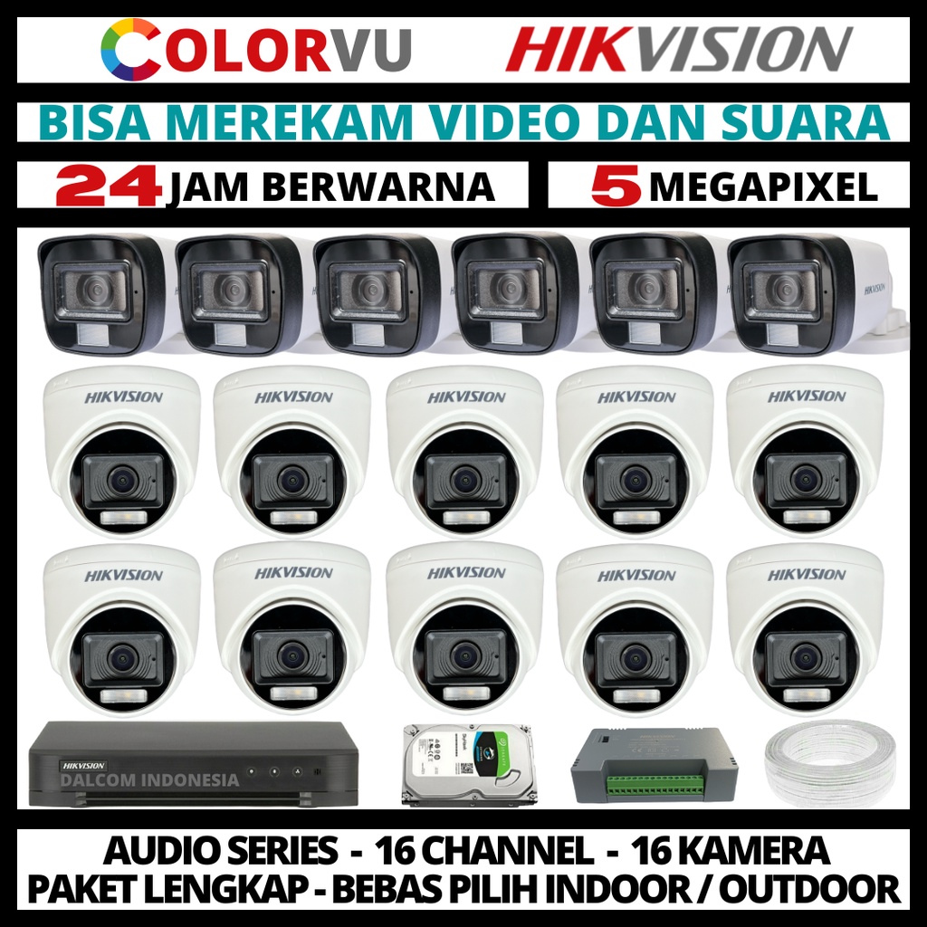 PAKET CCTV COLORVU HIKVISION 5MP 16 CHANNEL 16 KAMERA