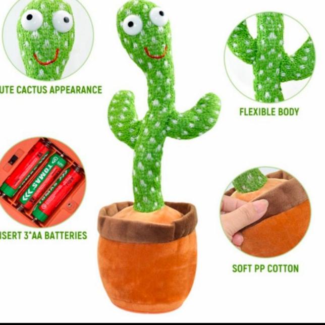 Mainan Kaktus Bergoyang Dancing Cactus Boneka Kaktus Goyang dan Bicara - 4in1 USB Charge