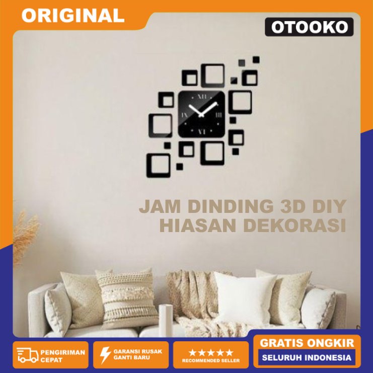 Jam Dinding Besar motif Kotak Quartz 3D Diy Hiasan Dekorasi Bahan Akrilik