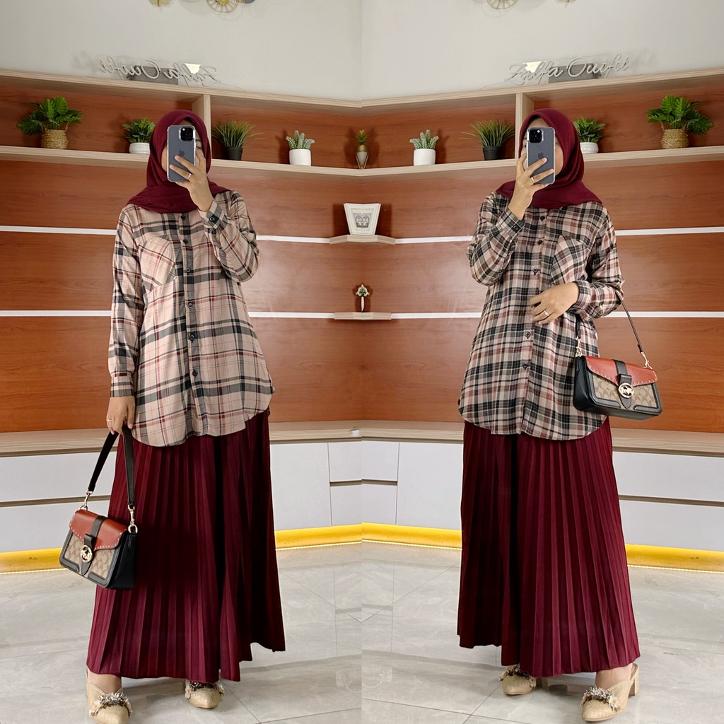 ALFANYA blouse by ZALFA OUTFIT / kemeja kotak2/ blouse rayon / kemeja rayon