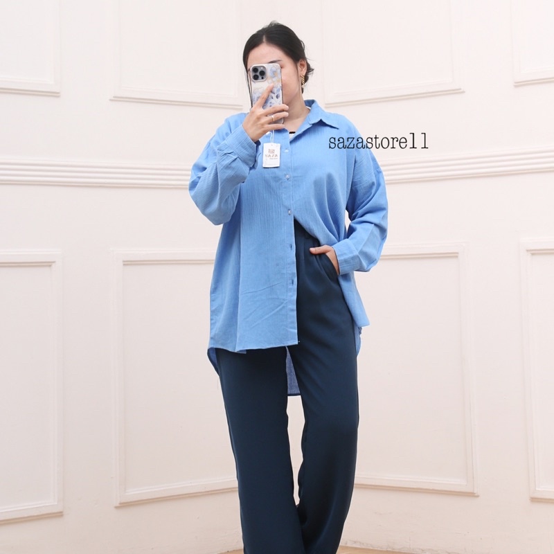 Suki Shirt 2022 - Kemeja Crinkle Basic Oversize Atasan Wanita - Bumil Friendly - Basic Shirt