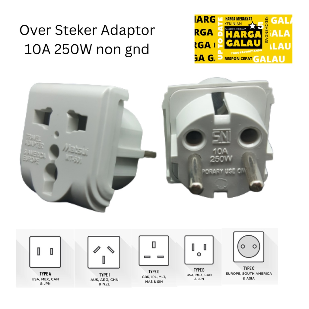 Colokan Listrik SNI Over Steker Wanpro  Gepeng ke bulat , kaki tiga ke kaki dua Universal Adaptor 10A 250W Non Gnd