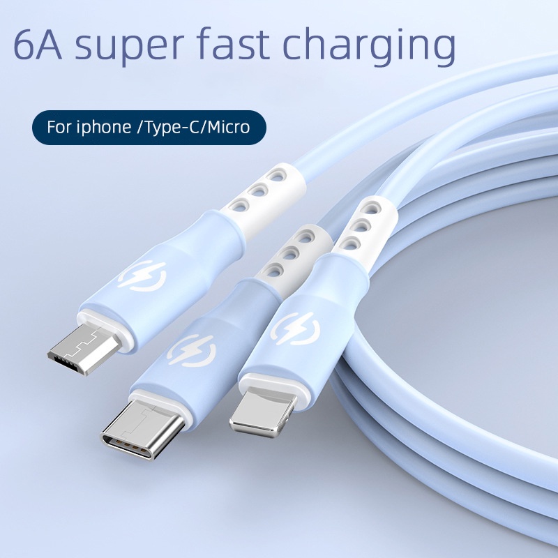 6a Max Kabel Data / Charger Micro Usb / Type c 3in1 Bahan Silica Gel Untuk Smartphone Android