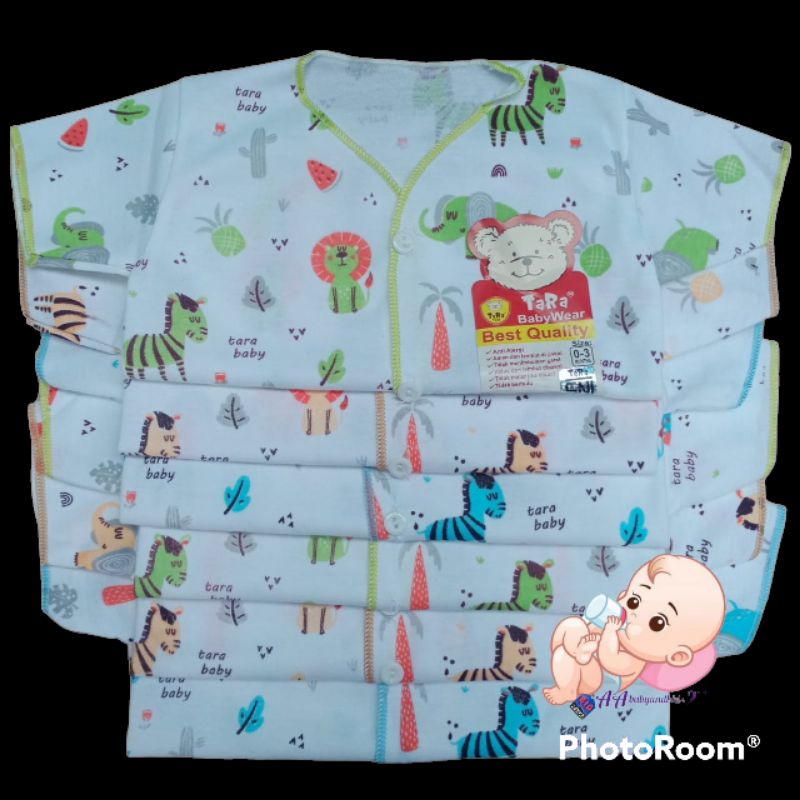 Tara 6PC Baju Bayi Lengan Pendek Full Printing Dasar Putih Ukuran Newborn SNI Nyaman Murah Berkualitas-Baju Bayi Murah
