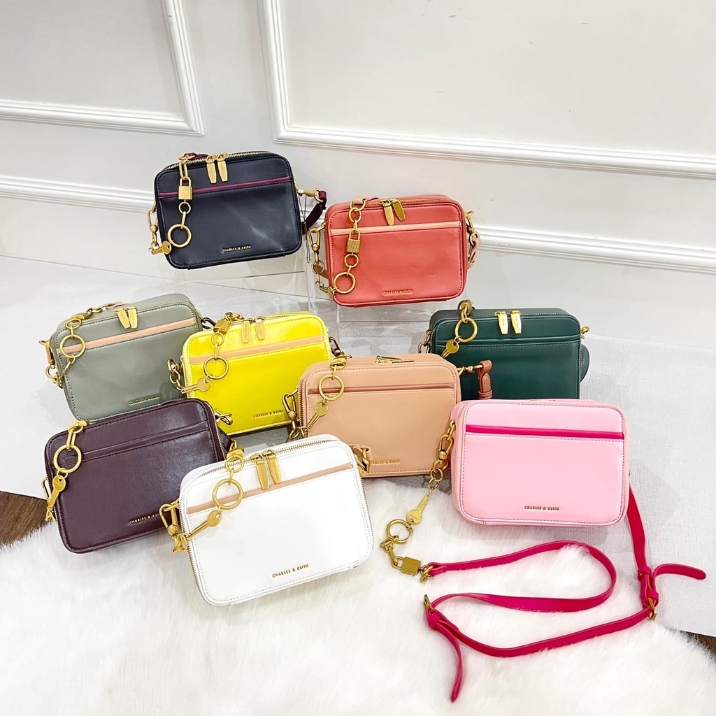 CNK Chunky Chain Handle Two-Way Zip Crossbody Bag Fashion Import Wanita (C1111)