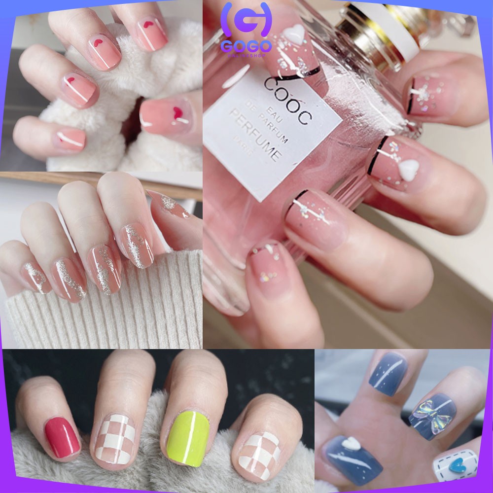 GOGO-K127 Kuku Palsu Nail Art Motif Wanita With Toolkit Perawatan Kuku / Fake Nail Art Sticker Hiasan Kuku Cewek Anti Air Korean Style