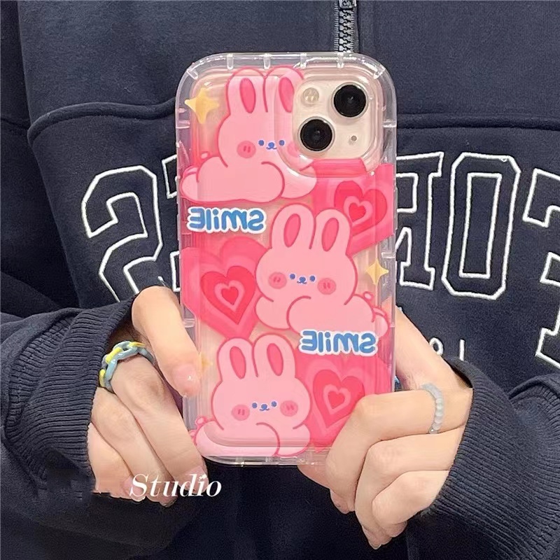 Soft Case Silikon TPU Transparan Motif Bunga Pink Kelinci Untuk IPhone 13 12 14 11 Pro X XR XS Max 6 6S 7 8 Plus