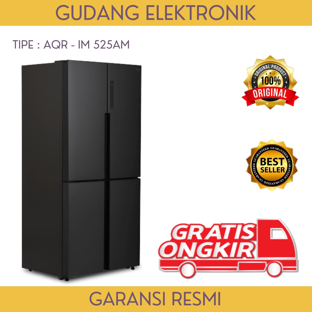 KULKAS SIDE BY SIDE AQUA 4 PINTU - AQR-IM525AM METAL - GRATIS ONGKIR SERANG KOTA