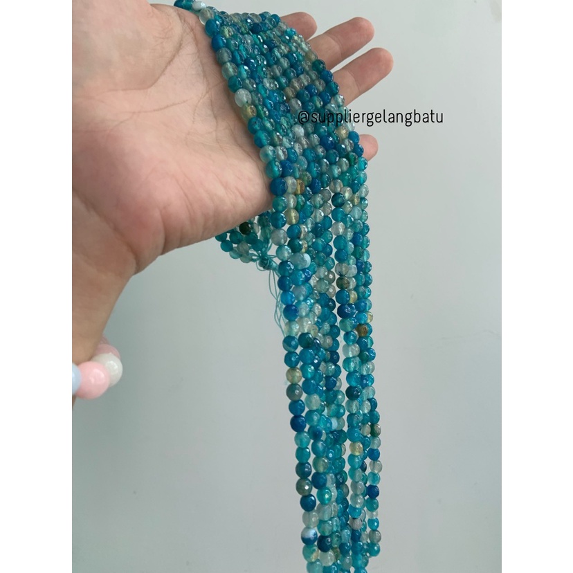 batu AQUAMARINE SERAT BIRU FACETED 6mm cutting UKIR gelang kalung akik