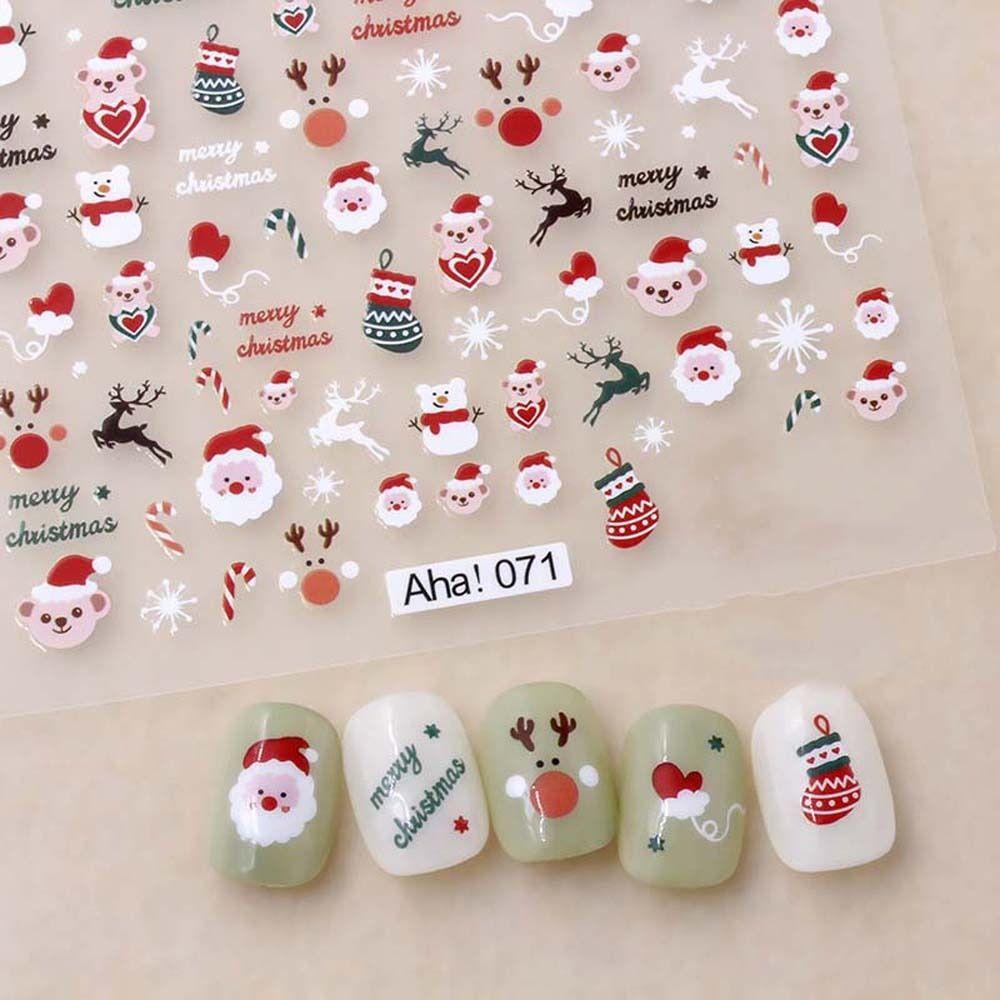 Mxbeauty Natal Stiker Kuku Wanita Snowman Christmas Nail Art Manicure Aksesoris Snowflake Kartun Kucing Nail Art Dekorasi