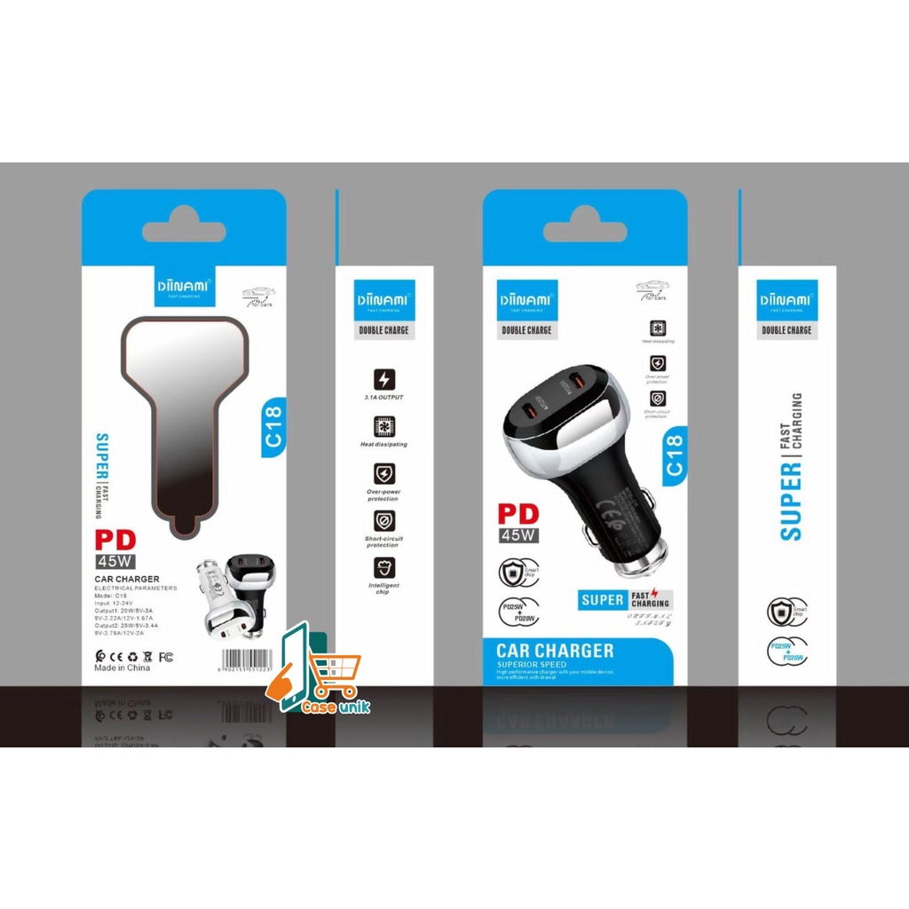 DIINAMI C18 Car Charger Mobil 45W super Fast Charging  Type C Saver Casan XiaoMi Samsung Vivo oppo  CS4999
