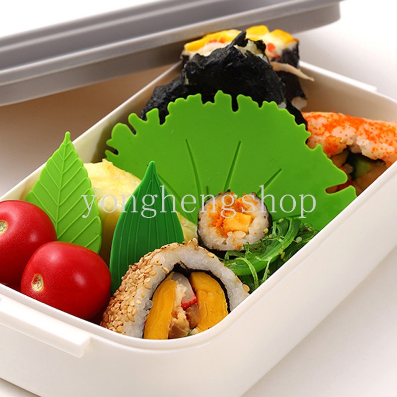 1 Set Matras Pemisah Nasi Sushi Bentuk Daun Hijau Tahan Minyak Untuk Dekorasi Bento Anak