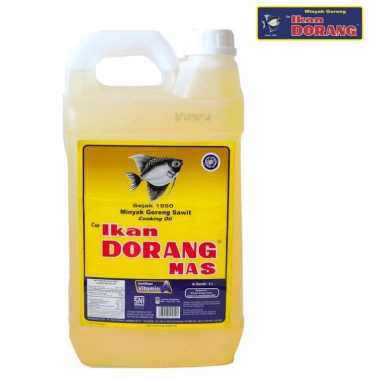 MINYAK GORENG/MINYAK KELAPA SAWIT IKAN DORANG MAS 5 LITER JERIGEN