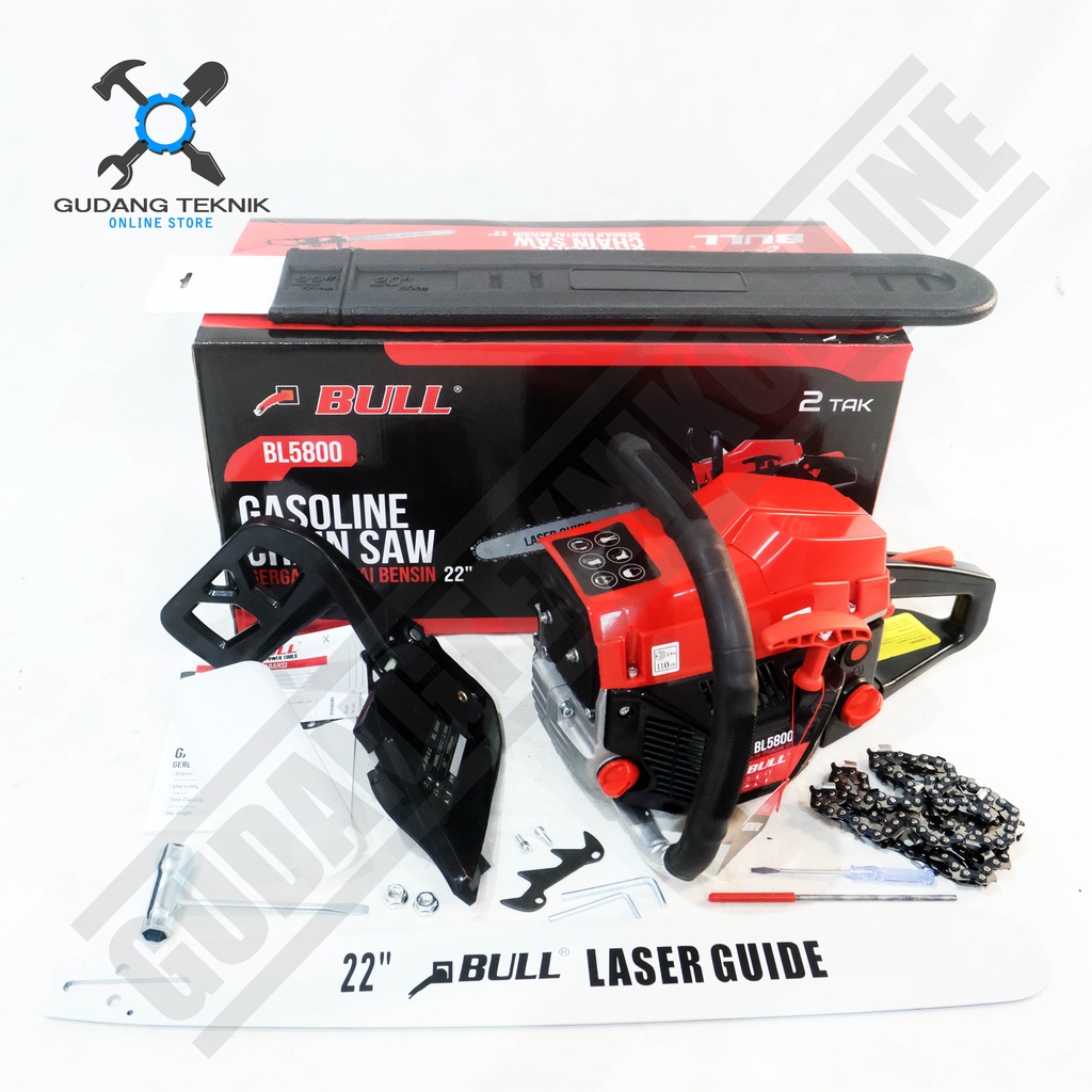 Mesin Gergaji Kayu Chainsaw 22&quot; BULL BL5800 Bar Laser / Mesin Chain Saw Pemotong Kayu 22 Inch BL 5800 BULL