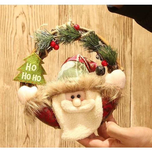 Hiasan Natal Dekorasi Pintu 20cm Krans Wreath Ranting Boneka Lucu Christmas