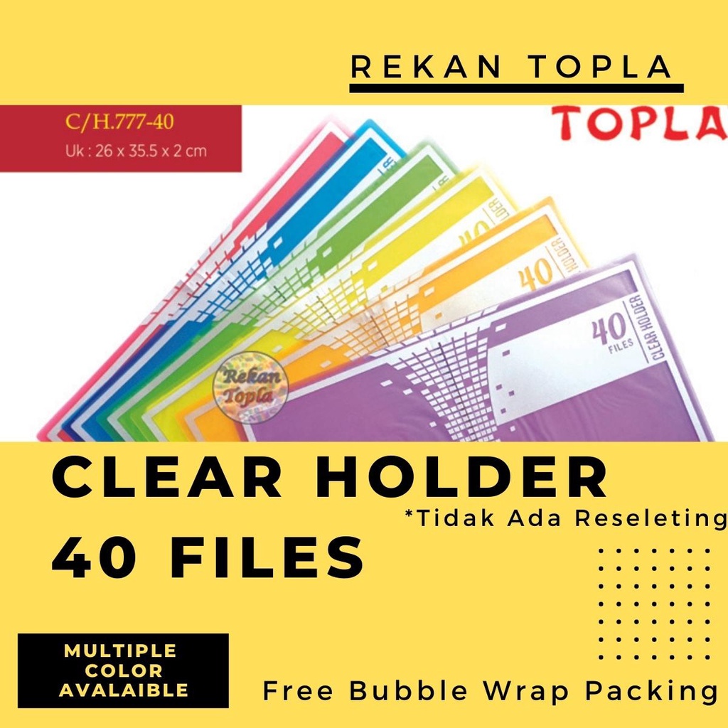 [GROSIR] Clear Holder F4 / Map Dokumen Tanpa Resleting Isi 40 File / Map Folio Warna Warni / 40 File