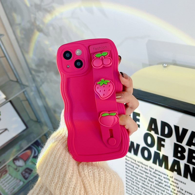 Casing iPhone 6 6s 7 8 14 Plus 7 + 8 + SE 2020 X XR XS Max 11 12 13 14 Pro Max Shockproof Motif Ombak Warna Merah Mawar