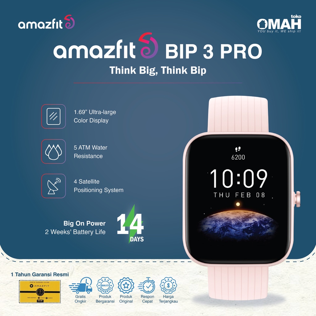 Amazfit Bip 3 Pro Smartwatch 1.69&quot; Touch Screen GPS SpO2 Garansi Resmi Jam Pintar Heart Rate Sport Gym Fitness Badminton Running