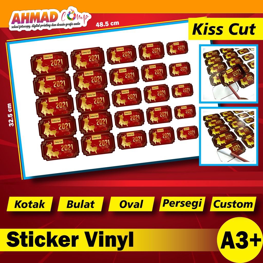 

Print Stiker | Cetak Sticker Vinyl A3+ Glossy / Doff / Transparant | Stiker Label Kemasan | Print + Kiss Cut