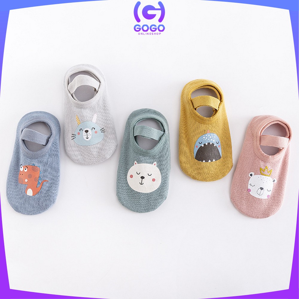 GOGO-P216 Sepatu Bayi PreWalker Kaos Kaki Anak Bayi Unisex dengan Strap Motif Kartun Hewan / Kaus Kaki Ankle Bayi / Sepatu Baby Gambar Binatang Anti Slip