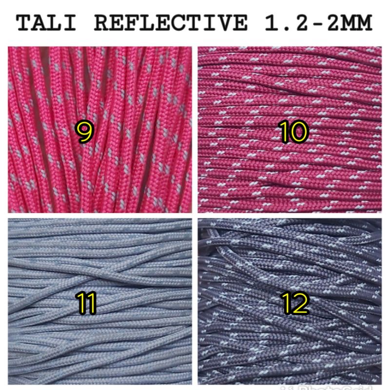 Tali Reflektif 1,2mm 1,5mm 2mm Prusik Paracord 1.2mm 1.5mm 1.7mm Gelang Strap Bag Charm Reflective Nyala