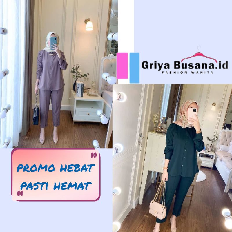 One Set Nabila Polos Setelan Kemeja Wanita Sk01 Satu Paket Baju Dan Celana Kerja Formal