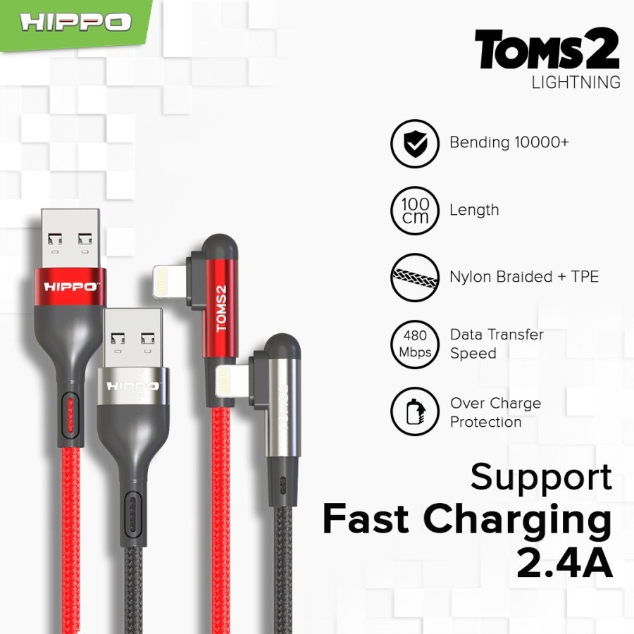 Hippo TOMS 2 Kabel data gaming Iphone Lightning Fast Quick Charging