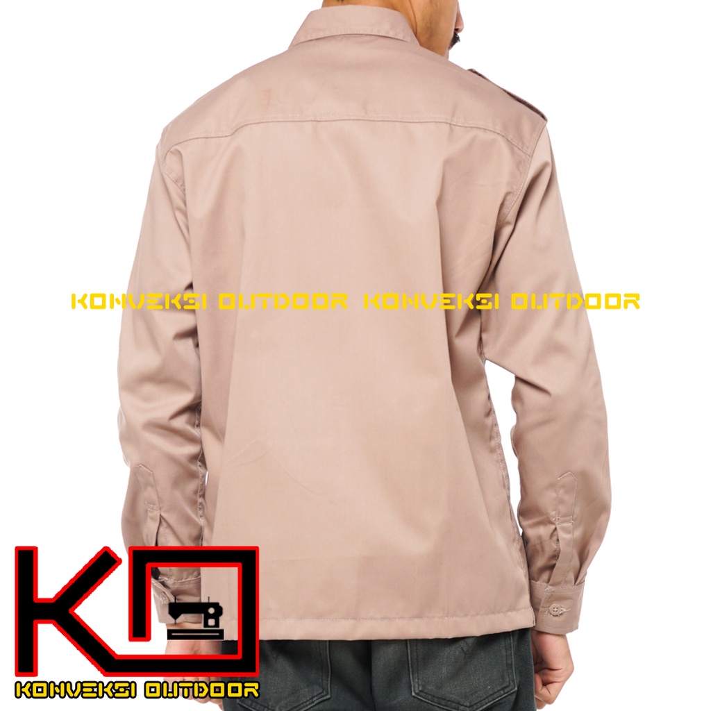 BAJU KEMEJA PDL LAPANGAN OUTDOOR INDOOR PRIA LENGAN PANJANG - Seragam Kerja Kantor Group Kemeja Lapangan Outdoor Gunung Taktikal Comunitas Kemeja Dinas PDH PNS Cargo Safari Paspampres Security Satpam Tactical Americand Drill American America - Warna Khaki