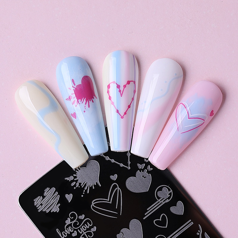 Plat Stempel Kutek Gel UV Motif Hati / Geometri Untuk Nail Art