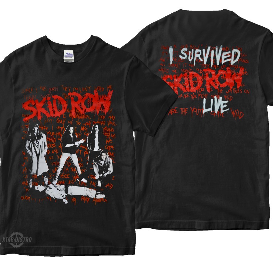 Kaos SKID ROW I Survived Skidrow Live Kaos Band Vintage Skid Row
