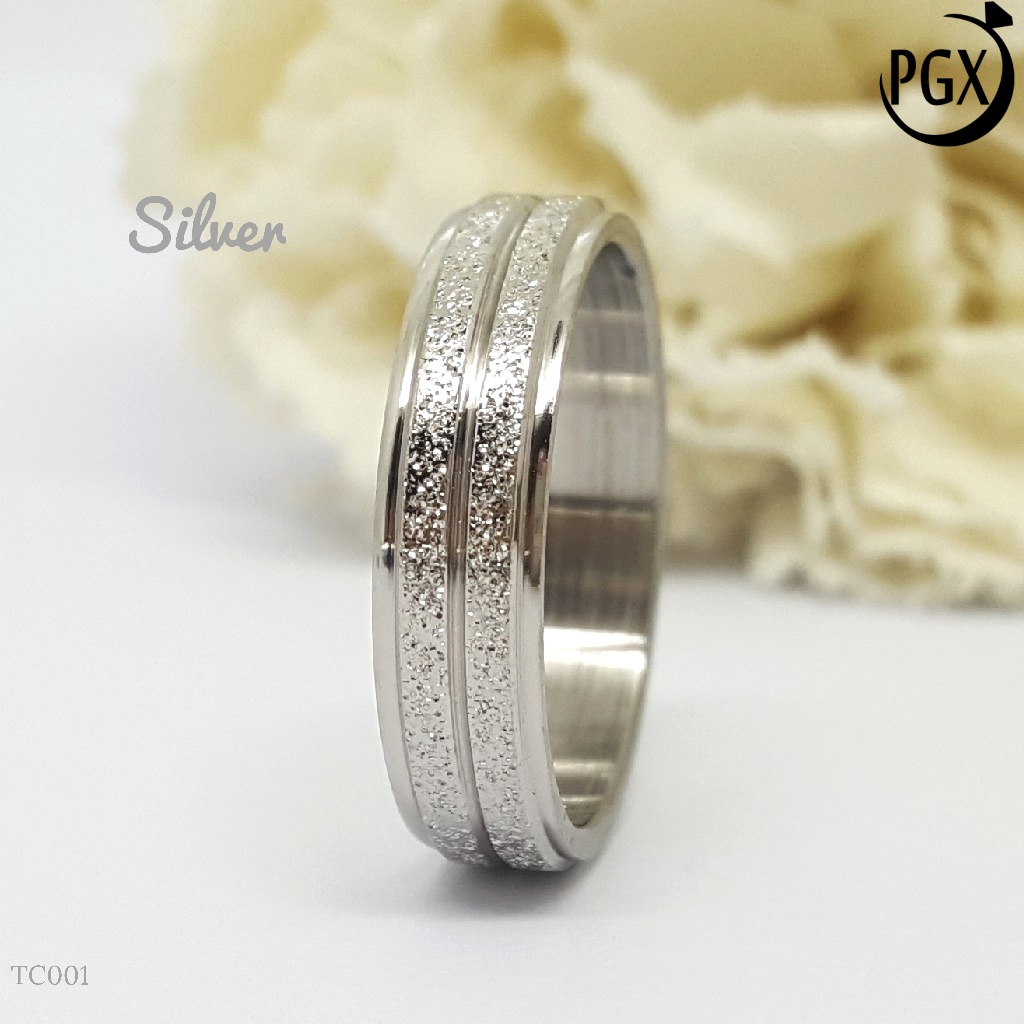 PGX Cincin Titanium Couple Hitam Aksesoris Fashion Perhiasan Anti Karat - TC001